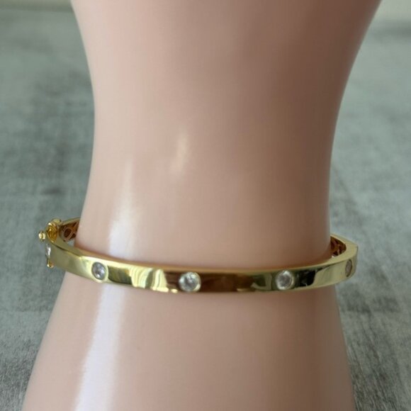 Rachel Zoe 925 Sterling Silver Gold Plated Bangle Bracelet w 5 CZ studs - Picture 16 of 16